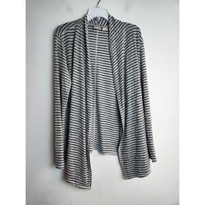 Chico's Grey & Black Stripped Jersey Knit Open Long Cardigan size 2 or 12/14